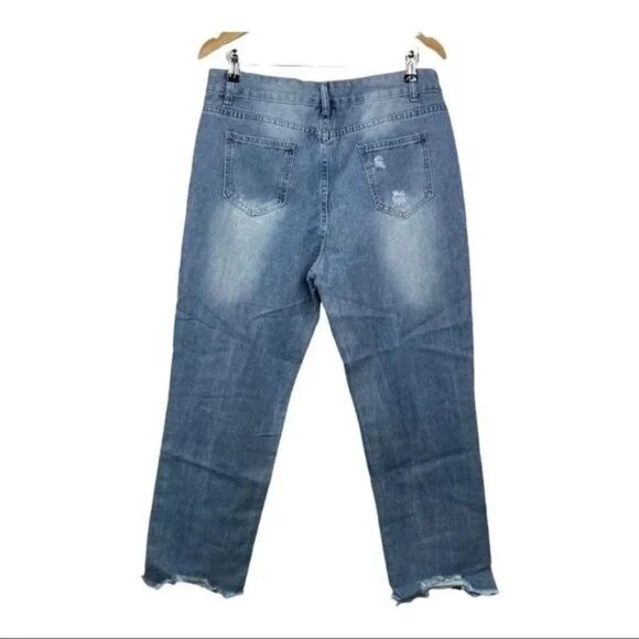 NWT C+D+M WOMEN'S DISTRESSED‎ CROPPED LOOSE FIT BLUE JEANS SIZE XL - Picture 3 of 7